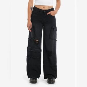 Hot Topic Black Distressed Wide Leg Jeans